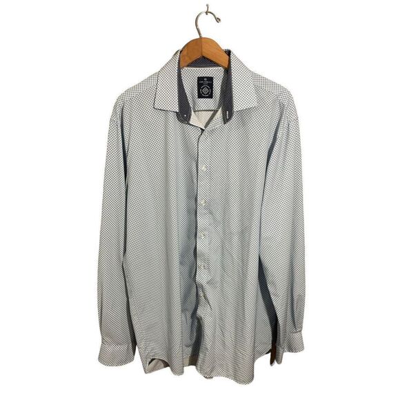 ConStruct Men's Slim Fit Performance Dress Button Shirt Size 17.5 XL Blue‎ White - Picture 1 of 7